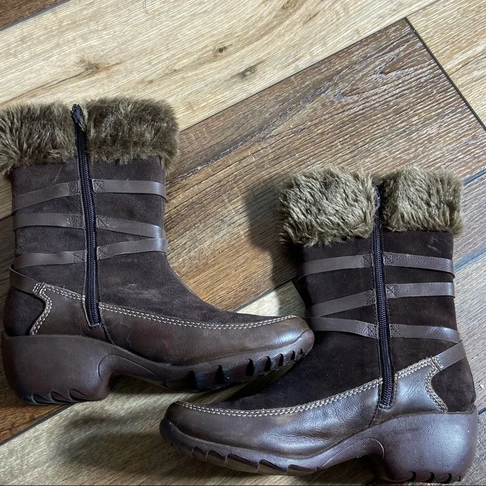 Skechers Mid Calf Faux Fur and Leather Zip Brown Boots Size 7.5